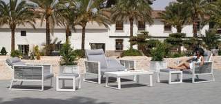 Set Aluminio Luxe Samira-7 de Hevea - Exclusivo conjunto de alumnio bicolor: 1 sofá de 2 plazas reclinable + 2 sillones reclinables + 1 mesa de centro.